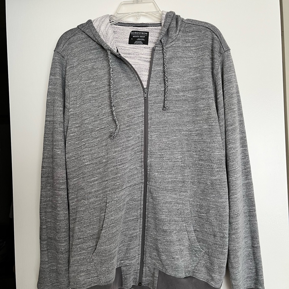 Nordstrom Gray Zip-Up Sweater with Ribbed Cuffs